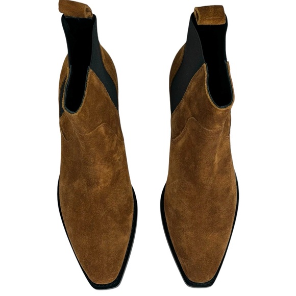 NWOT EVERLANE THE WESTERN RUSSET BROWN SUEDE LEATHER SLIP ON HEELED ANKLE BOOTS - Picture 8 of 14